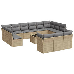 vidaXL Salon de jardin avec coussins 14 pcs beige résine tressée