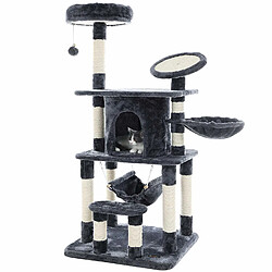 FEANDREA Arbre à Chat Multi Niveaux Panneau supérieur Rond en sisal avec Rebord Tronc pour aiguiser Les Griffes Niche Luxueuse pour Chats Salle de Jeux Couleur Grise PCT25G