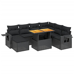 vidaXL Salon de jardin 8 pcs avec coussins noir résine tressée