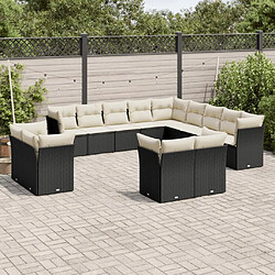 Maison Chic Salon de jardin avec coussins 13 pcs | Ensemble de Table et chaises | Mobilier d'Extérieur noir résine tressée -GKD26228