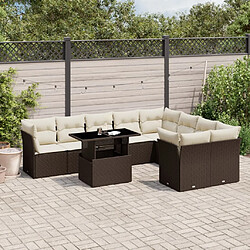 vidaXL Salon de jardin 10 pcs avec coussins marron résine tressée 