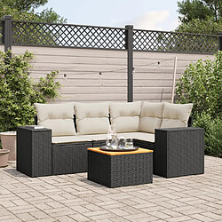 vidaXL Salon de jardin 5 pcs avec coussins noir résine tressée