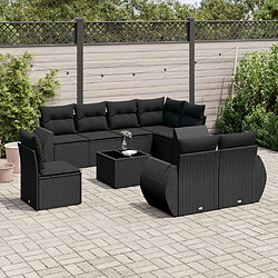 vidaXL Salon de jardin 9 pcs avec coussins noir résine tressée 