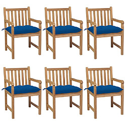 vidaXL Chaises de jardin lot de 6 et coussins bleu Bois de teck solide