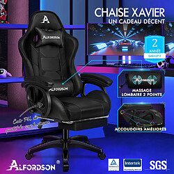 ALFORDSON Chaise Gaming avec Chaise Bureau de Massage Lombaire à 2 Points Noir