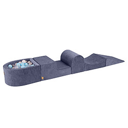 MeowBaby Aire de Jeux en Mousse avec Piscine a Balles, 4 éléments, 100 Balles, Velours, Gris Bleu : Bleu Bebe/Gris/Blanc/Transparent