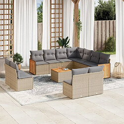 Maison Chic Salon de jardin avec coussins 12 pcs | Ensemble de Table et chaises | Mobilier d'Extérieur beige résine tressée -GKD72409