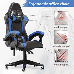 BIGZZIA Fauteuil de Bureau - Chaise Gaming - Siège de Bureau Réglable Gaming Racing - avec coussin et dossier inclinable Bleu