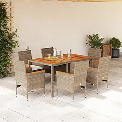 vidaXL Ensemble à manger de jardin et coussins 7pcs beige rotin acacia 