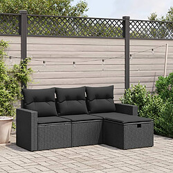 vidaXL Salon de jardin 4 pcs avec coussins noir résine tressée 