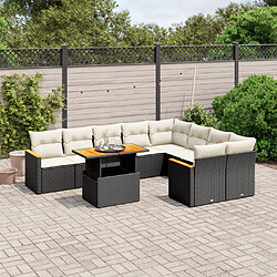 vidaXL Salon de jardin 10 pcs avec coussins noir résine tressée 