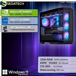 Sedatech Pack PC Gamer V360 • Intel i7-14700KF • RTX4060Ti • 32Go DDR5 • 2To SSD M.2 • Windows 11 • Moniteur 28"