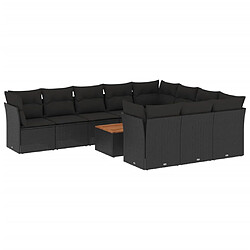 vidaXL Salon de jardin 11 pcs avec coussins noir résine tressée