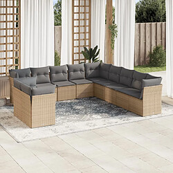 vidaXL Salon de jardin 11 pcs avec coussins beige résine tressée 