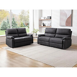 Vente-Unique Canapé 3 places et 2 places relax électrique en tissu gris anthracite LUNANO 