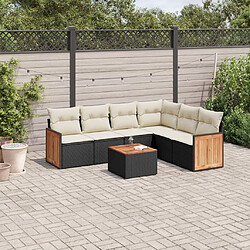 vidaXL Salon de jardin 7 pcs avec coussins noir résine tressée 