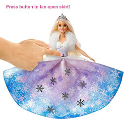 Mattel Barbie Dreamtopia poupée princesse Flocons avec robe qui se déploie et cheveux blonds à mèche rose