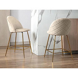 Vente-Unique Lot de 2 tabourets de bar en velours et métal doré - Beige - MELBOURNE