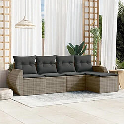 vidaXL Salon de jardin 5 pcs avec coussins gris résine tressée 