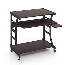 Helloshop26 Bureau d'ordinateur à roulettes pour petits espaces bureau d'ordinateur mobile de 75 cm plateau pour clavier extractible plateau pour souris marron 20_0002072