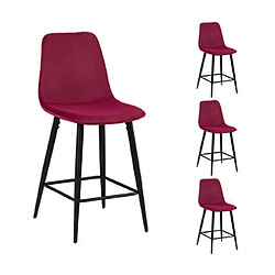 Mes Lot de 4 chaises de bar 42x51,5x98 cm en velours bordeaux - POKSI