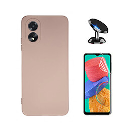 Kit de film en verre trempé de la couverture 5D + couvercle de silicone liquide + SuppOrt Magnétique Phonecare pour Oppo A38 4G - rose