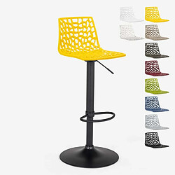 Tabouret Design Cuisine Bar Base Noire Mate Réglable Grand Soleil Spider Matt, Couleur: Jaune 