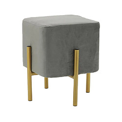 Aubry Gaspard Tabouret carré pied doré Gatsby velours gris. Tabouret carré pied doré Gatsby velours gris