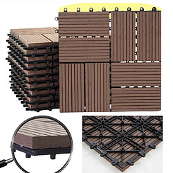 Acheter Decoshop26 Carrelage de sol WPC balcon terrasse aspect bois 11 pièces 30x30cm 1m² décalage en teck couleur café 04_0005442