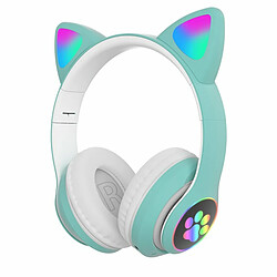 Oreilles De Chat Mignon Casque Sans Fil Avec Micro Musique Stéréo Jeu Led Casque Bluetooth Rvb Vert 