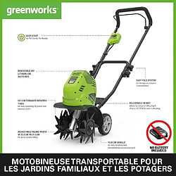 Motobineuse à batterie 40V G40TL - Fraiseuse rotative avec 4 lames spécialement trempées, Profondeur de travail 20cm