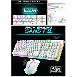 Spirit of Gamer Pack Clavier + SOURIS Blanc Sans fil Wireless RGB PRO + SOURIS sans fil + CLAVIER semi mécanique sans fil 4800DPI 