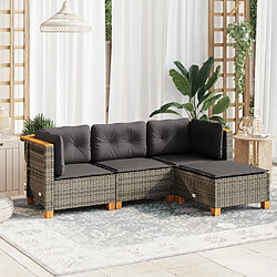 vidaXL Salon de jardin 4 pcs avec coussins gris résine tressée 