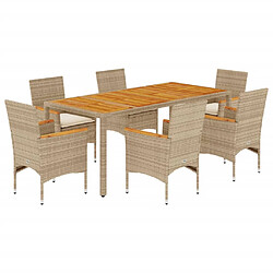 vidaXL Ensemble à manger de jardin et coussins 7pcs beige rotin acacia