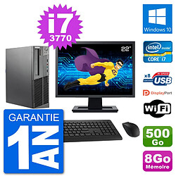 PC Lenovo M92p SFF Ecran 22" Intel i7-3770 RAM 8Go Disque 500Go Windows 10 Wifi - Occasion