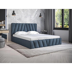 Lit coffre 160 x 200 cm - Velours - Bleu + Matelas - LIDAMA de Pascal Morabito