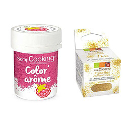 Scrapcooking Colorant alimentaire rose arôme framboise + paillettes dorées