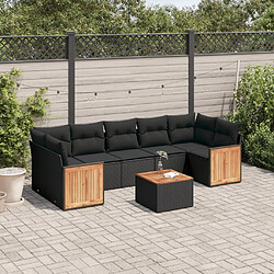 vidaXL Salon de jardin 8 pcs avec coussins noir résine tressée 