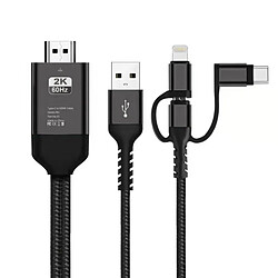 Wewoo 3 en 1 micro USB + câble HDTV HDMI / USB-C / Type-C + iPhone Lightning vers noir