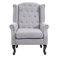 Avis Mendler Fauteuil de luxe Chesterfield, fauteuil à oreilles, tissu hydrofuge ~ gris sans ottomane