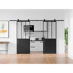 Vente-Unique Porte coulissante double atelier avec système en applique - Noir et verre trempé - 2 x H205 x L83 cm - ARTISTO II 