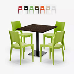 Grand Soleil Ensemble Table 90x90cm Horeca et 4 Chaises Empilables Bar Restaurant Prince - Vert 