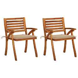 vidaXL Chaises à manger de jardin avec coussins lot de 2 Acacia massif