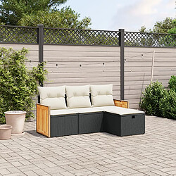 vidaXL Salon de jardin 4 pcs avec coussins noir résine tressée 