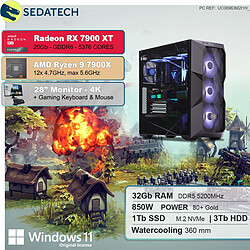 Sedatech Pack PC Gamer Pro • AMD Ryzen 9 7900X • RX 7900 XT • 32Go DDR5 • 1To SSD M.2 • 3To HDD • Windows 11 • Moniteur 28"