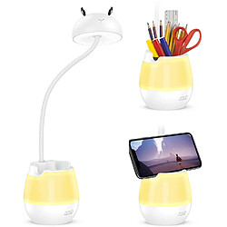 Universal Lampe de bureau pour enfants, Lampe de lit LED Lampe USB rechargeable de lecture et lampe de bureau dimmable, lumineuse flexible à 360 ° avec porte-stylo et porte-téléphone portable pour travailler, étudier, dormir, (blanc) 