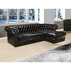 Vente-Unique Canapé d'angle chesterfield BRENTON 100% cuir de buffle - Marron reflets châtains - Angle droit 