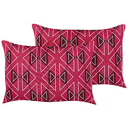 Beliani Lot de 2 coussins de jardin à motif géométrique rose 40 x 60 cm MEZZANO 