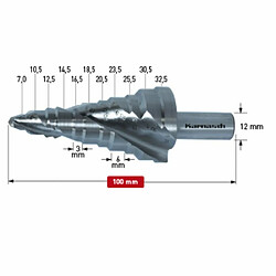 KARNASCH 201471U Fraise à spirale foret étagé avec biseauté croisé en acier HSS-XE, 2 lames, 7 mm minimum