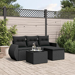 vidaXL Salon de jardin 5 pcs avec coussins noir résine tressée 